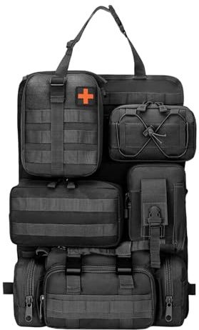 Jenmayt Tactical Car Seat Back Organizer,with 5 Detachable Storage Pouch,Tactical Molle Vehicle Panel,600D Oxford Waterproof,Car Seat Storage Bag,back seat organiser,for Cars Trucks SUVs Vehicles
