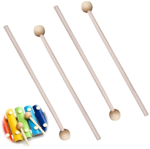 OUDQFCJ 4 Pcs Holzschlägel Xylophon Schlägel Holz Percussion Sticks, Glockenspielschlägel mit Holzgriff Rhythmus Sticks Trommelstöcke für Xylophon Glockenspiel Holzblock Glockenspiel