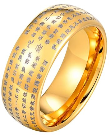 Calefee Hochzeit Ringe Schlicht Ehering, Verlobungsring Herren Edelstahl Bandring Breit 8 mm Gravur Buddhistisches Sutra, Größe 67