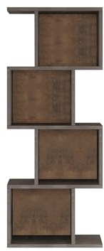 Rebecca Mobili Hängendes Bücherregal, Regal für Bücher, Grau Betonoptik, Spanplatte, mit 4 Regalböden und 8 Fächern, für Wohnzimmer - Maße HxBxT: 125 x 50 x 25 cm - Art. RE7222