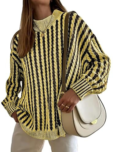 Famulily Women's Baggy Warm Jumper Fall Winter Simple Sweatshirt Pullover Loose Fit Tops 2025 Trendy Sweaters Yellow M