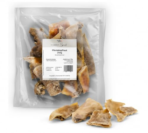 LuckyChef Pferdekopfhaut für Hunde 250 g, Kauartikel, 100% Pferd | Naturbelassener Kauartikel, hypoallergen, proteinreich, ohne Zusatzstoffe. Langanhaltende Beschäftigung und Zahnpflege.