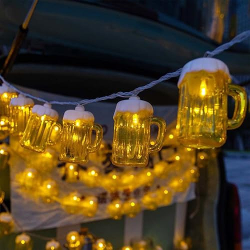Bierkrug LED Lichterkette,3M 20 LED Bierkrug Led Lichterkette Batterie,Beleuchtung Outdoor Hängeleuchten,Bier Tasse Baumeln Batteriebetrieben für Bar,Party,Hochzeit,Garten,Oktoberfestes,Weihnachten