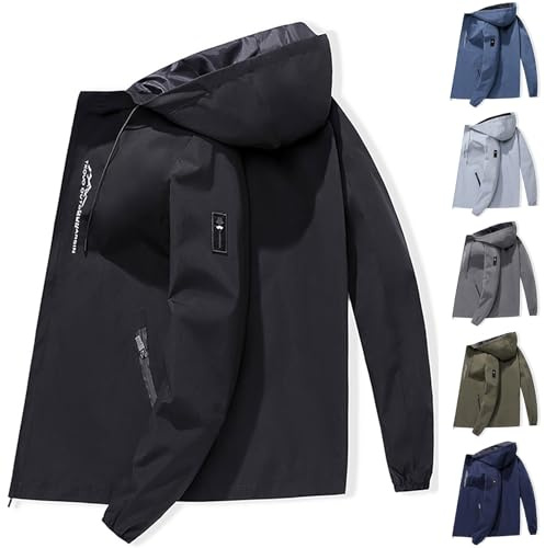 Mens Windbreaker Jacket Sports Mens Outdoor Waterproof Jackets Withhood Breathable Climbing Jackets Utility Hiking Jacket Water-Resistant Walking Coat Softshell Rain Coat Long Sleeve Fishing Coats
