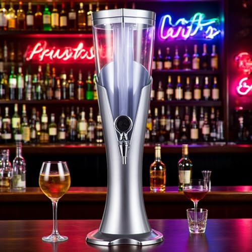 Dispensador de Cerveza Dispensador de Bebidas Transparente con Torre de Cerveza, Dispensador de Bebidas para Cerveza, Zumo, Vino y Cócteles, Dispensador de Bebidas Luminoso(Silver,1.5L/50.7oz)