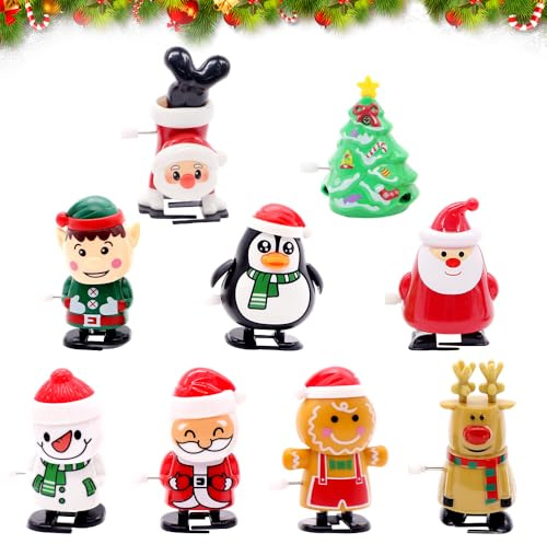 YskerrigToy Juguetes de Cuerda de Navidad, 9PCS Figuras de Cuerda de Juguete Niño Juguetes de Navidad Decoración Muñecos Navideños Divertidos Juguete Saltando Fiesta Rellenos Bolsas Regalo para Niño