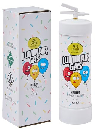 LuminairGas Ultra-Light Helium Cylinder Fills up to 50 Balloons (3.4kg), 99.99% Pure Helium, Portable Tank for Parties & Events (White)