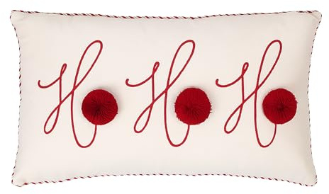 BIA Home Claudia Weihnachts Kissenbezüge 30x50 cm – Set aus 2 – Winter Dekokissen Hüllen mit Ho-Ho-Ho Schrift und Pompons – Festliche Kissenhüllen für Sofa, Bett & Wohnbereich