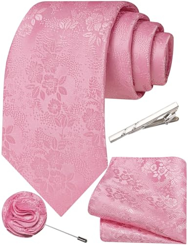 Ailisus Mens Floral Tie and Pocket Square Set Wedding Formal 4PCS | Complete set with necktie,handkerchief,lapel pin,tie clip,silk blend,elegant woven pattern,perfect for party,business,prom