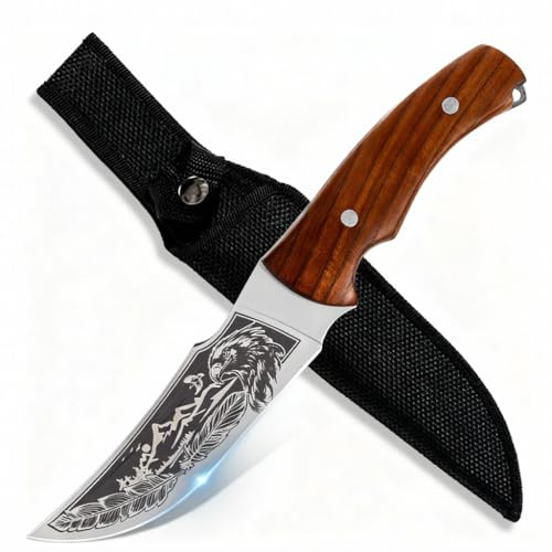 GER-SABER Outdoor Messer 27cm – Trailing-Point Klinge mit Adler-Gravur, Verstärkter Handschutz, Ergonomischer Holz-Griff, Eleganter Camping Begleiter