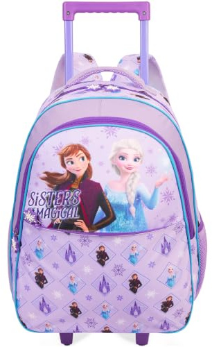 Get Trend Disney Frozen Girls 2-in-1 Rolling Luggage Bag with Wheels | 25L Lightweight Kids Trolley Backpack with Extendable Handle for School, Trip Holidays Travel Bag, Elsa Anna Gifts for Girls
