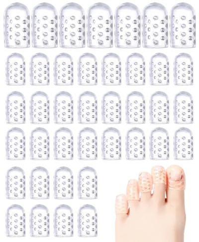 TBCDS Proteggi Dita Piedi Silicone, 40 Pezzi Trasparenti (8 Grandi, 32 Piccoli). Protezione Alluce Recortabile per Vesciche, Calli e Sollievo Dolore.