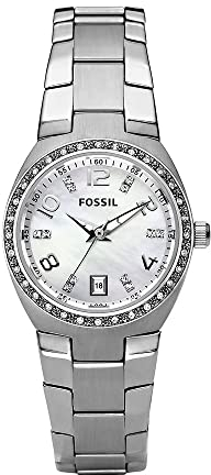 Fossil Damen Serena Quarz-Edelstahl-Dreizeigeruhr, Farbe: Silver Glitz (Modell: AM4141)