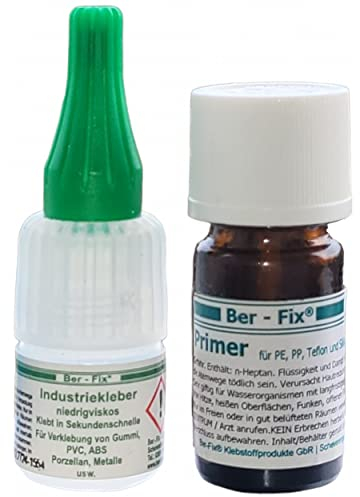 Ber-Fix Kunststoffkleber-Set To Go: Starker Sekundenkleber mit Primer - Ideal für PP, PE, PTFE, Teflon, HDPE, Silikon - Vielseitig für Holz, Metall, ABS, GFK, Porzellan