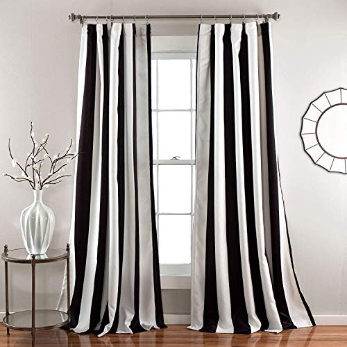 Lush Decor Wilbur Room Darkening Striped Window Curtains Set, 84 in L Panel Pair, Black, C32978P15-000