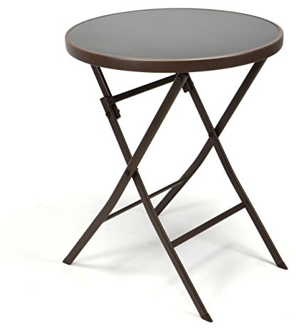 Nexos Bistro Tisch mit Glasplatte klappbar Terrassentisch Gartentisch Glastisch braun | Wetterfest / Lackierung in Hammerschlag-Optik