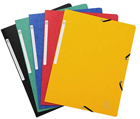 Exacompta – Ref 5520E – Elastiska mappar utan klaffar – 240 x 320 mm i storlek, lämplig för att hålla A4-dokument, 400 gsm fläckig pressbräda – blandade färger (paket med 5)