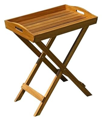 Kölle Tabletttisch mit Ständer aus FSC-zertifiziertem Akazienholz, Tablett abnehmbar, Ständer praktisch zusammenklappbar, Tabletttisch mit Ständer, ca. 60x40x72,5 cm