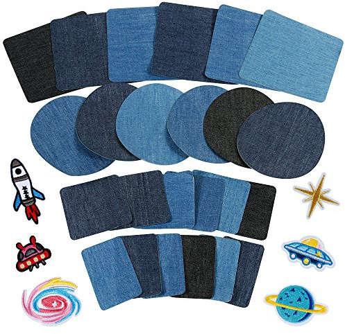 Anpro 30pcs Patchs,24PCS Denim Patch Bleu Ovale en Tissu 6PCS Patch Thermocollants, Patchs de vetement Pour t-shirt Jeans Sacs Jupe Réparation d'enfant Adulte 3 Couleurs