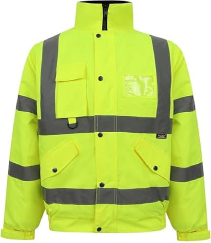Men's Hi Vis Bomber Jackets Soft Warm Cosy Waterproof Hi Viz Work Safety Security Bomber Jackets (Yellow, X-Large)
