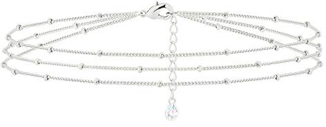 MEVECCO Bracelet for Women Sliver Layered Satellite Chain Bead Sliver Plated Dainty 3 Layer Simple Jewelry