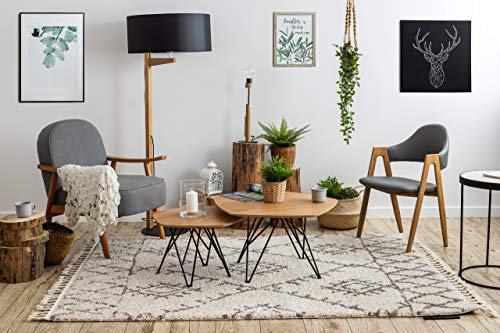 rugsx Teppich hochflor Berber Shaggy, Franse, marokkanischer Stil, für Zimmer, Wohnzimmer, Schlafzimmer, FEZ Creme/Braun 80x150 cm