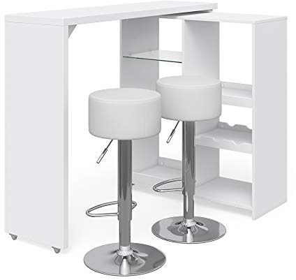 Vicco Bartisch-Set Vega, Bartresen und Hocker, Weiß, 138 x 39 cm mit 2 Barhockern