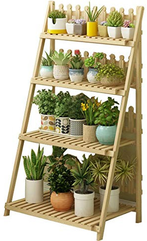 Massivholz-Blumenständer Mehrschichtiger Grüner Pflanzenständer Mit Balkon Blumentopf-Ständer Sukkulenten-Pflanzenständer Faltbares Design (Color : Wood Color, Size : 80x47x142cm)