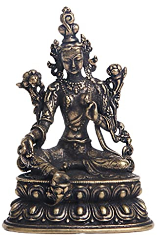 IMIKEYA Grüne Tara Statue: Mini Tara Figur Messing Bodhisattva Figur Göttin von Mitgefühl und Skulptur kleine Buddha Buddhismus Statue für Wohnkultur Gebetssammlung