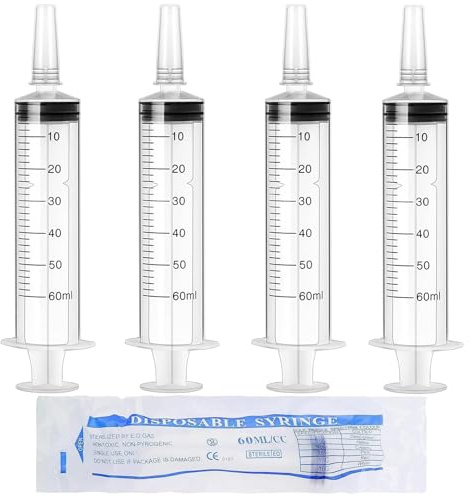 60ml Syringe HXC Large Syringes for Liquid Plastic with Cap Sterile Package | 4 Pack 50ml Syringe Pet Feeding Syringes No Needle Reusable for Liquid Pets Labs Food Glue and Oil Dispensing Measuring
