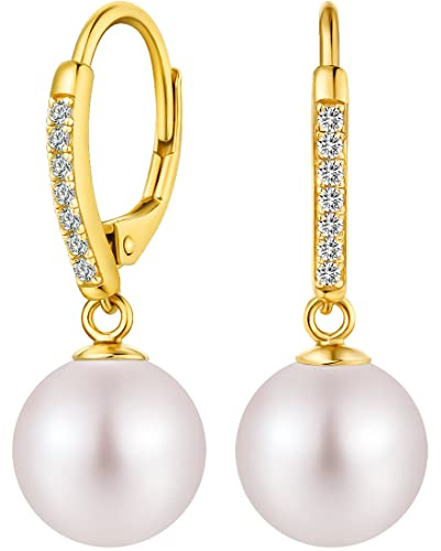 Miaofu Perlenohrringe 18K Weißgold Plattiert 925 Sterling Silber Perlen Ohrringe Hypoallergene Edler Schmuck für Damen Mehrere Farben und Größen