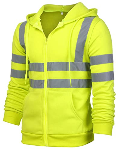 AUBIG Herren Sicherheitsjacke Kapuzen Sweatshirt Reflektierend Jacke Warnjacke Verkehr Arbeitsjacke Warnschutzjacke Grün L