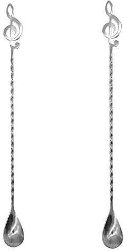 Pinenjoy 2Pcs 12inch Bar Stirring Spoon with Music Note Design 18/10(304) Stainless Steel Cocktail Mixing Spoon Long Spiral Pattern Stirrer for Bartender Layering Blending Ice Tea Drinks Beverages
