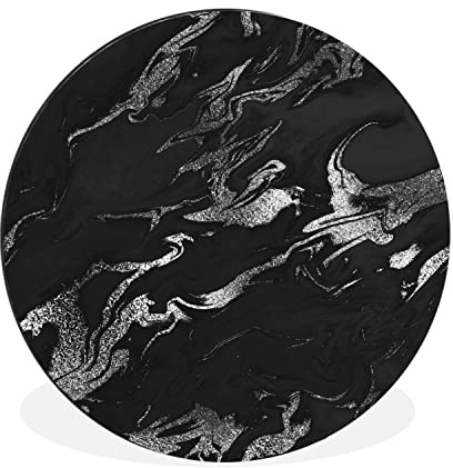 MuchoWow Wandbild Rund Wanddeko Deko Wohnzimmer Bilder 90x90 cm Marmor - Schwarz - Silber - Luxus