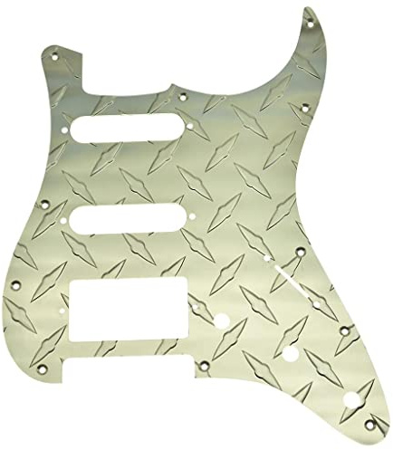 Dopro 11-Loch Diamond Plate Modern Style Strat HSS Gitarre Pickguard Metall HSS Kratzplatte für FD Stratocaster Gold