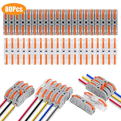 Flintronic Kabelverbinder, Verbindungsklemmen, 80 Stück SPL-1 Klemme mit Betätigungshebel, Leiter , Elektrische Anschlussblöcke, Aktualisierte Versionen können frei kombiniert Werden SPL-2,3,4,5