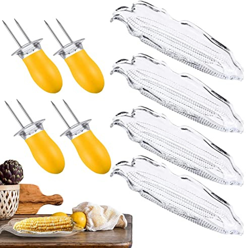 FASSME Ensemble d'barbecue avec plateau à maïs et support en épis maïs, récipient rangement pour barbecue, assiette transparente, ensemble support pour épis maïs