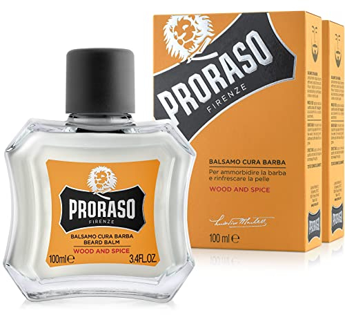 Proraso Beard Balm, Wood and Spice, 2 × 100 ml, duftender Bart Balsam schützt und pflegt den Bart und hilft, Juckreiz und Irritationen zu lindern, Made in Italy