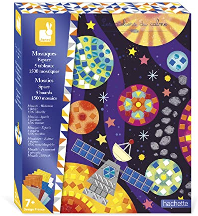 Janod - Coffret Mosaiques en Mousse Espace - Les Ateliers du Calme - Kit Loisir Créatif Enfant - Apprentissage Motricité Fine et Concentration - Dès 7 ans, J07855