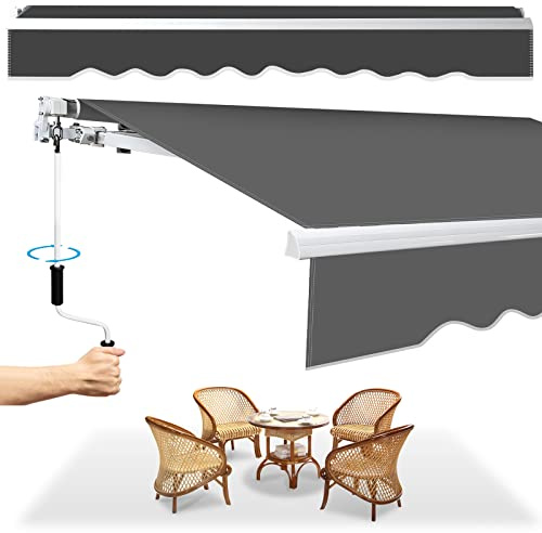 Herrselsam Armmarkis markis, 300 x 250 cm, infällbar markis med handvev, solskydd vattenskydd, vinkel justerbar upp till 30 grader, kräver montering inkl. väggfäste, grå