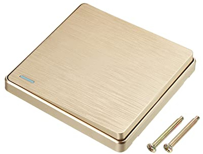 sourcing map Interruptor de luz para pared, interruptor basculante, botón de encendido/apagado, 1 banda, 2 vías, tono dorado, 250 V, 10 A, 86 mm x 86 mm