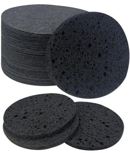 Spunspon Esponjas faciales comprimidas de celulosa natural Spunspon forma redonda esponja facial para limpieza facial, exfoliación y eliminación de maquillaje, 50 unidades/1 paquete, color negro