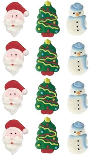 Edible Christmas Cake Cupcake Decorations Santa, Tree, Snowman x12 (B)
