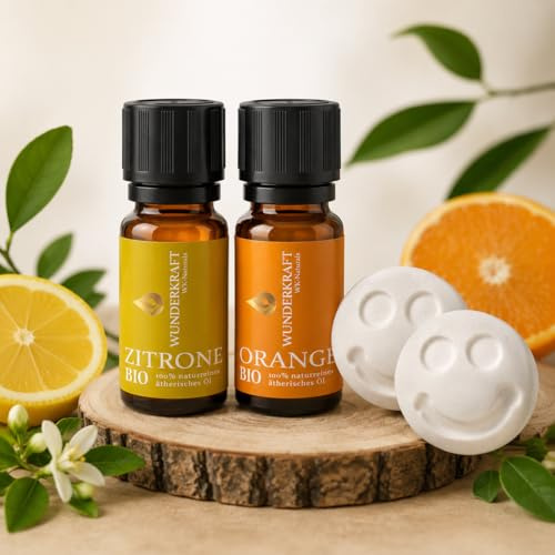 Ätherische Öle Set „Besser Lernen“ – Bio Orangenöl & Zitronenöl mit 2 Duftsteinen | 100% naturreine Bio ätherische Öle | Für Diffuser, Duftlampe & Aromatherapie (Kids Set)