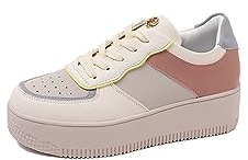 QUEEN HELENA Zapatillas con Plataforma para Mujer Sneakers Deportivas Ligeras y Cómodas X29 18 Beige, 38 EU