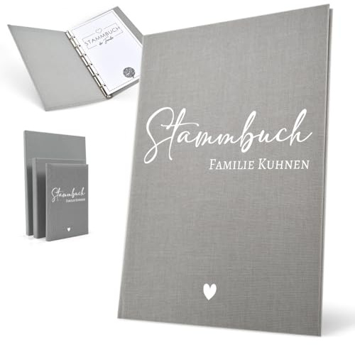Hochzeitideal Stammbuch zur Hochzeit – Klassisch in hellgrau – 'Claudi' Nr. 303 – personalisierbares Familienstammbuch & Erinnerungsbuch, hochwertige Buchbinderleinen, handgefertigt in Deutschland
