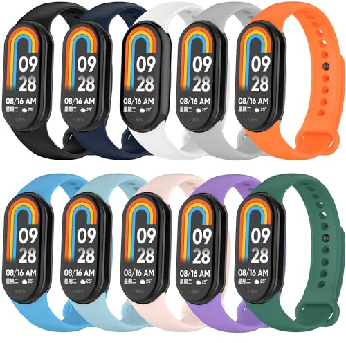 Monuary 10 Pezzi Cinturino Compatibili con Xiaomi Smart Band 10/9/8, Bracciale di Sportivi Colorati, con Raccordi Metallici, Morbidi e Traspiranti, Sgancio Rapido