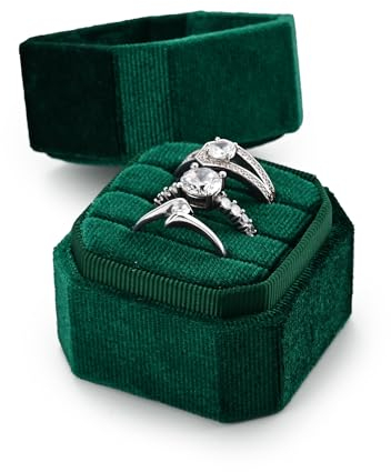Papten Exquisite Samt Hochzeit Ring Box 3 Slot Ring Geschenk Box Geschenkboxen für die Verlobung (Dunkelgrün)