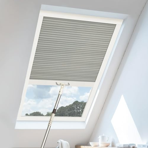 UrMoon Skylight Blinds for Roof Window, Easy Install Honeycomb Shades Cellular Blinds for Inclined Skylight Sun Room Windows (Blackout - Gray)