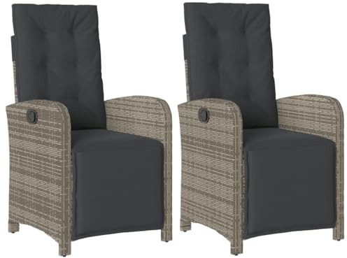 vidaXL Gartensessel mit Fußteil 2 STK. Verstellbar Grau Poly Rattan